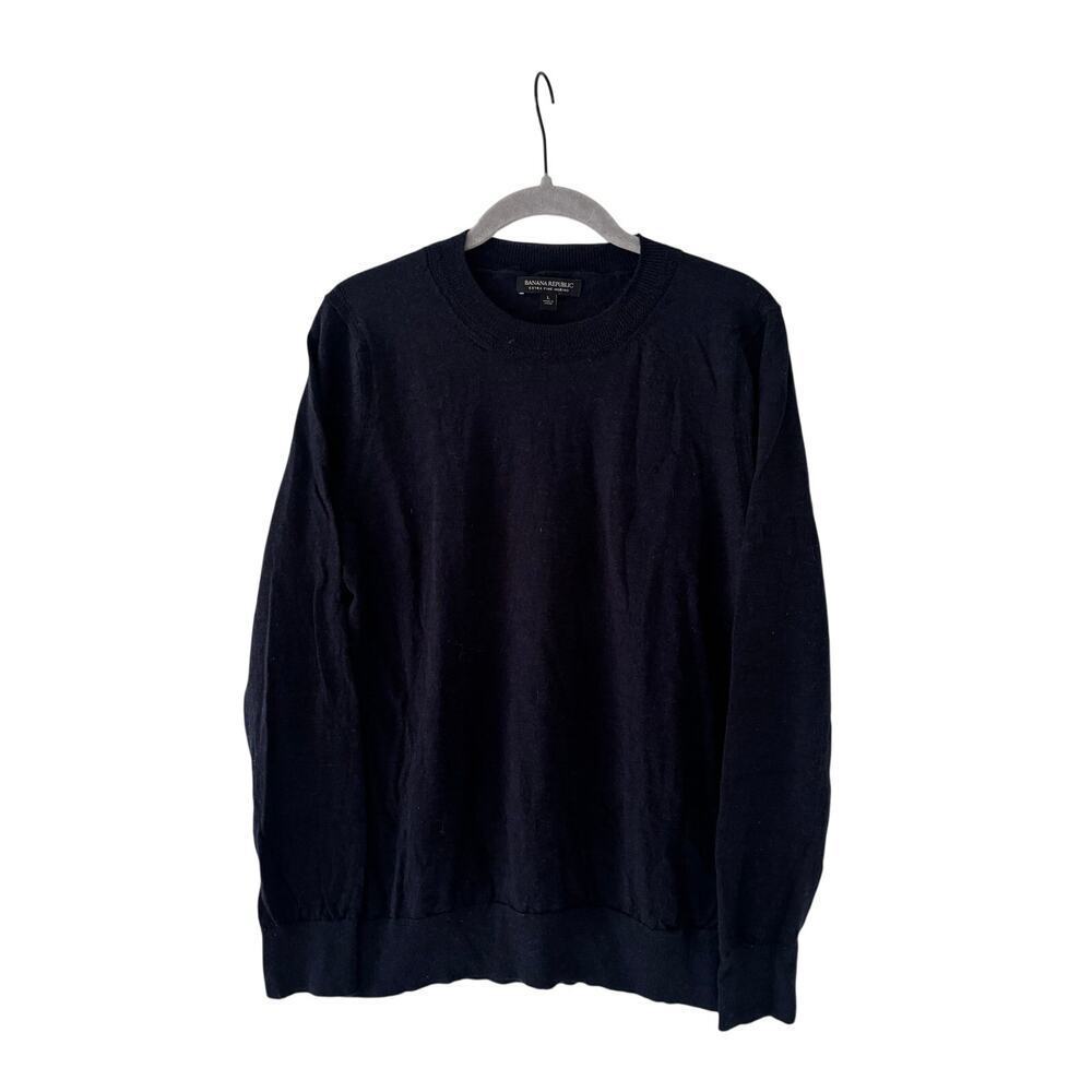 Banana Republic Extra Fine Merino Wool Sweater Navy Crew Neck Men’s Large L - Picture 2 of 9